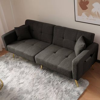 Merax 3 Seater Sherpa Sofa Bed with Adjustable Backrest in Grey