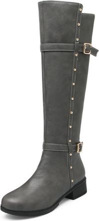 Generic Womens Equestrian Flat Heel Tall Boots - Zip Up Knee High Casual Faux Leather Riding Style, Practical for Office Commute,Gray,6.5 UK