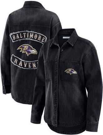 WEAR by Erin Andrews Womens WEAR by Erin Andrews Black Baltimore Ravens Washed Oversized Denim Full-Snap Shacket at Nordstrom, Size Xx-Large