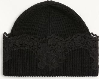 Valentino Garavani Cappello Beanie VLogo Signature In Cachemire E Pizzo Donna NERO L/X