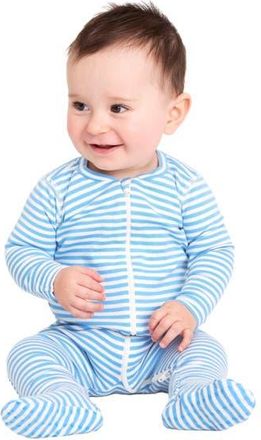 primary Baby Organic Zip Footie In Stripe in Cornflower Ivory Mini Stripe at Nordstrom, Size Newborn