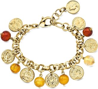 Ross-Simons Italian 14kt Yellow Gold-Plated Coin and Multicolored Murano Glass Bead Charm Bracelet