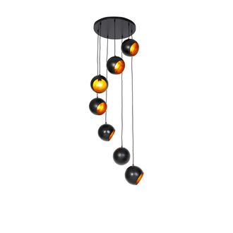 QAZQA Moderno L&aacute;mpara Colgante Negra Con Interior Dorado 7-luces - Crooked Cluster Acero Redonda Adecuado Para Led Max. 7 X 40 Watt - Qazqa