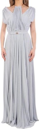 Elisabetta Franchi Red Carpet Maxi Pliss&eacute; Jurk - Dames - Avondkleed - Blauw - L - Polyester - Kleedjes