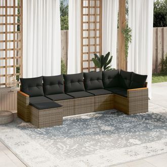vidaXL Set De Sof&aacute;s De Jard&iacute;n 7 Piezas Con Cojines Rat&aacute;n Pe Gris Vidaxl