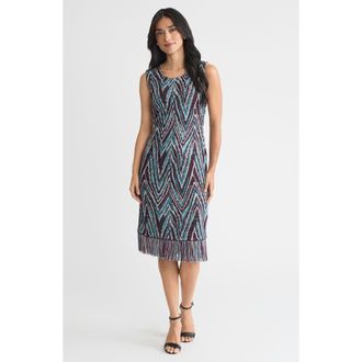 Ming Wang Lurex Fringe Trim Jacquard Knit Sheath Dress in Midnight Violet/nebula at Nordstrom, Size Medium