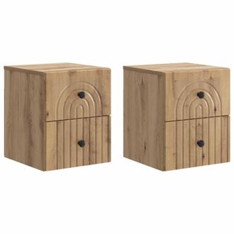 vidaXL Mesita De Noche De Pared Con Caj&oacute;n 2 Pcs Roble Artesanal Vidaxl