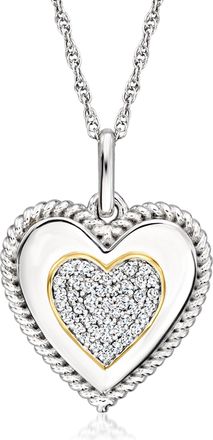 Ross-Simons Diamond Heart Pendant Necklace in Sterling Silver and 18kt Gold Over Sterling
