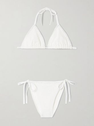 Hunza G Bikini In Seersucker Con Cristalli Swarovski Gina - Bianco