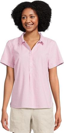 L.L.Bean Vacationland Short-Sleeve Popover Stripe Seersucker Shirt Womens Clothing Rose Shadow : SM, Cotton