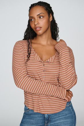 Pilcro Ribbed V-Neck Henley Tee
