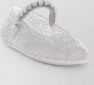 Jimmy Choo London crystal strap cutout square toe ballerinas