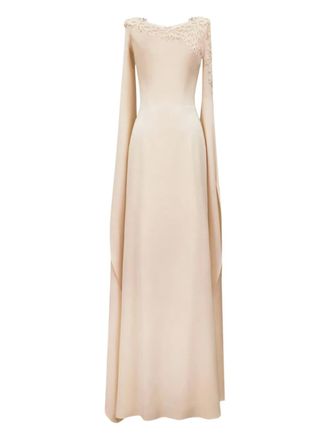 Gemy Maalouf Avondjurk met kralen hals - Beige