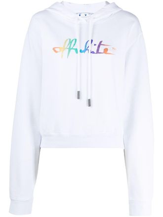 Off-white Rainbow logo print cropped hoodie - women - Cotton - M