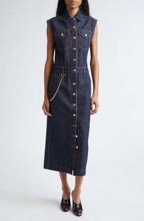 Sportmax Farfalla Sleeveless Denim Utility Dress in Midnight Blue at Nordstrom, Size 14