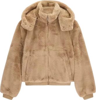 Guess Bomberjack met imitatiebont en capuchon - Dames - Jassen - Beige - Maat: XL Poliester