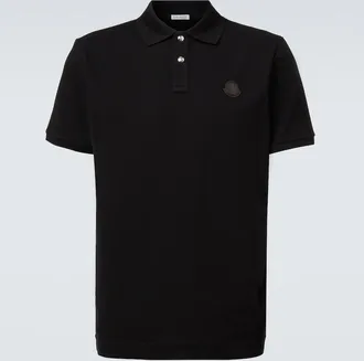 Moncler Leather-trimmed cotton piqu&eacute; polo shirt
