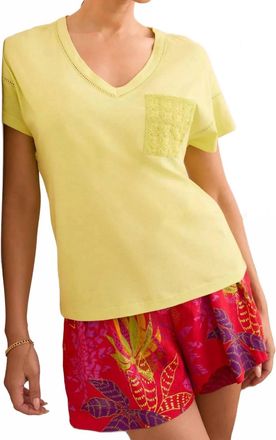 Tribal Short Sleeve Frill V-Neck Top With Ladder Tape In Pale Lime