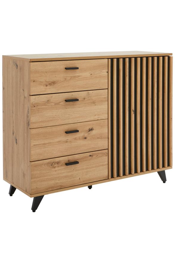 Mid.you Sideboard, Schwarz, Eichefarben, Metall, 1 Fächer, 4 Schubladen, 103x86x40 cm, Bsci, Kleinmöbel, Kommoden, Sideboards