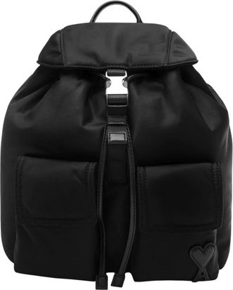 Ami Small Flap Backpack Marcel - Dames - Rugzakken - Zwart - ONE Size - Leer - Tassen