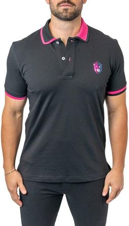 Maceoo Tipped Delhi Embroidered Polo in Black at Nordstrom, Size 2