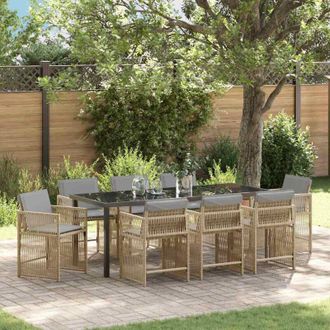 vidaXL Conjunto De Comedor De Jard&iacute;n 9 Pcs Beige Rat&aacute;n Sint&eacute;tico Vidaxl