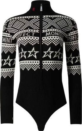 Perfect Moment Intarsia-knit Merino Wool Bodysuit - Black And White - XL (UK14)