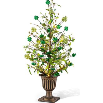 Glitzhome 3FT Lighted St. Patricks Shamrock Urn Porch Tree with Timer in Green at Nordstrom, Size Large