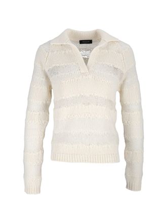 Fabiana Filippi Raffia Micro Paillettes Mohair V-Neck Polo Sweater