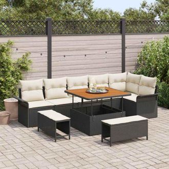 vidaXL Vidaxl - Conjunto De Sof&aacute; De Jard&iacute;n 9 Pcs Negro, Crema 100 X 100 X 71 Cm