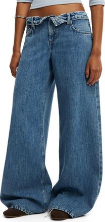Cotton On Low Rise Wide Leg Foldover Jeans in Pisces Blue Foldover at Nordstrom, Size 10