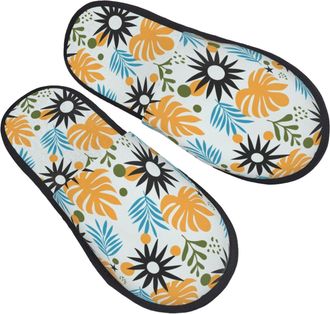 Generic Women Men House Slippers Abstract Palm Quill Cotton Slippers Winter Casual Plush Slip, For Home, Indoor Outdoor, Travel, L