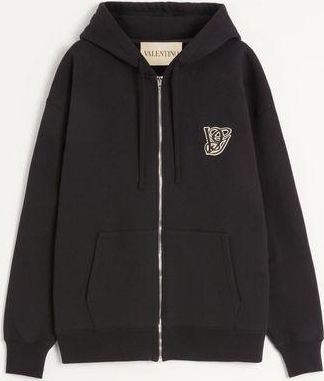 Valentino Felpa Con Cappuccio In Cotone Con Patch Vg Uomo NERO XXL