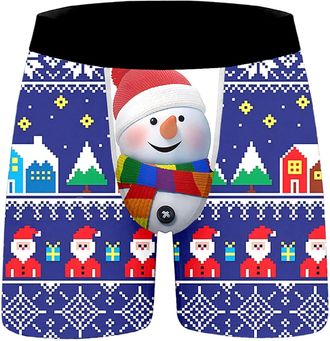 Generic Mens Christmas Boxers Shorts Mens Xmas Funny Christmas Print Boxer Shorts Novelty Holiday Stretch Briefs Santa Deer Socks Pattern Underwear Trunks Und