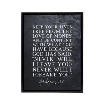 Artery8 Hebrews 13 5 The Love of Money Bible Quote Framed Canvas Wall Art Print in Grey | Size: W24 x H32