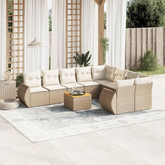 vidaXL Juego De Sof&aacute;s Jard&iacute;n Con Cojines Beige 10 Pzas Rat&aacute;n Sint&eacute;tico Vidaxl