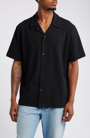 BP. Waffle Knit Camp Shirt in Black at Nordstrom, Size X-Small