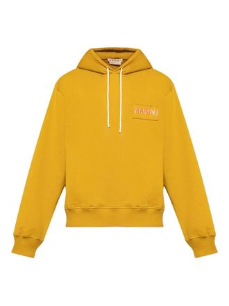 Marni logo-patch cotton hoodie - men - Cotton - 52 - Yellow