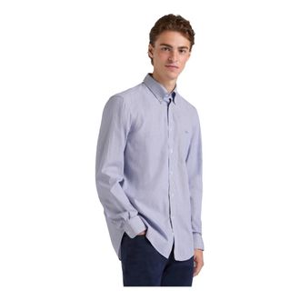 Harmont & Blaine Gestreept overhemd met teckelborduursel - Heren - Casual Overhemden - Blauw - M - Katoen - Overhemden