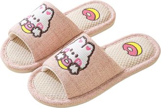 Generic Mens Womens Slippers Open Toe Slip-On Cute Embroidered House Indoor Slippers Linen Cotton Non-Slip Soft Casual Footwear Shoes Lightweight Comfortable 