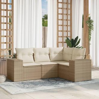 vidaXL Juego De Sof&aacute;s Jard&iacute;n Con Cojines 4 Pzas Rat&aacute;n Sint&eacute;tico Beige Vidaxl