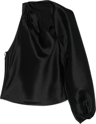 Self Portrait One-Shoulder Draped Top - Dames - Blouses - Zwart - XS - Overhemden