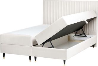 Beliani Cama Continental Con Almacenaje De Terciopelo 160 X 200 Cm Blanco Crema Dame
