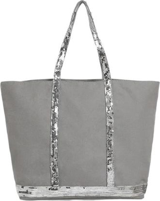 Generic Compatible For Canvas Zipped Tote Bag,Large Capacity Vintage Contrast Color Women Shoulder Everyday Handbag(A-grey-35x17x33cm)