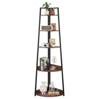 OEM Estante De Esquina De 5 Niveles 43 X 43 X 178 Cm Estanter&iacute;a Para Plantas Con Marco De Metal Y Estantes De Madera Librer&iacute;a De Almacenamiento Para Dormi