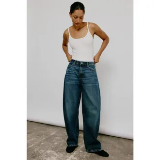 H&M Baggy High Jeans in Dark Denim Blue at Nordstrom, Size 12