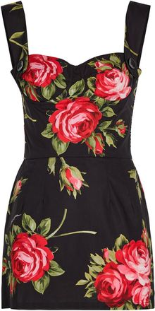 Dolce & Gabbana Floral-print Cotton-poplin Mini Dress - Black - 42 (UK10 / S)
