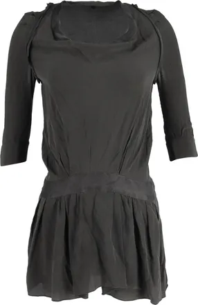 Maje Robe Mini jurk met 3/4 mouwen in olijfgroene zijde