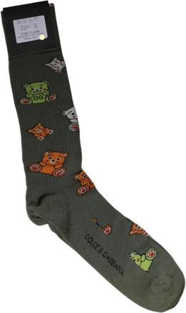 Dolce & Gabbana Groene Teddybeer Crew Sokken - Heren - Sokken - Groen - ONE Size - Katoen - Ondergoed