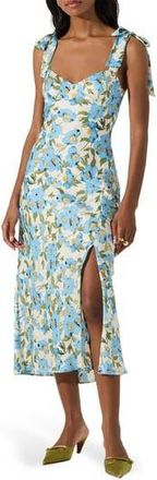 ASTR the Label Bow Strap Satin Dress in Blue Floral at Nordstrom Rack, Size X-Large